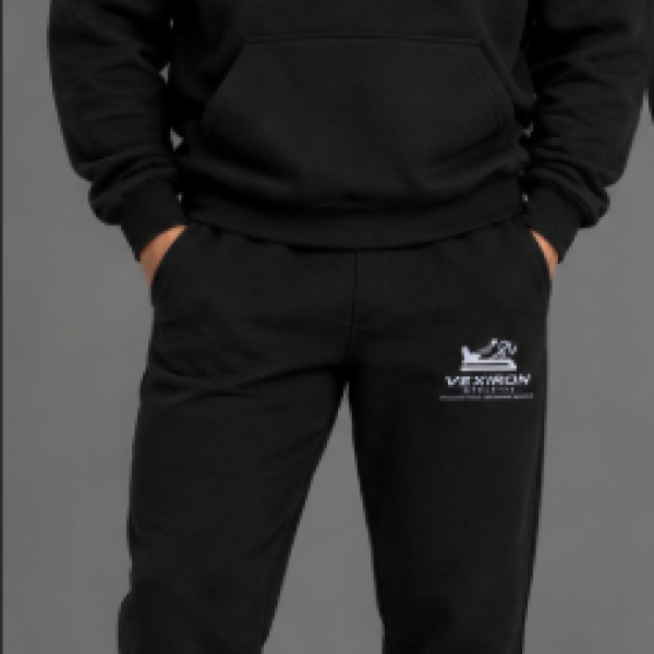 Men’s Black Premium Hoodie & Jogger Tracksuit Set – Vexiron Edition