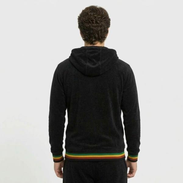 Men's Black Zipper Hoodie – Vexiron Athletics Graphic Sweatshirt with Multicolor Striped Cuffs